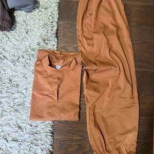 Rust Orange Button-Up Shirt and Pants Set